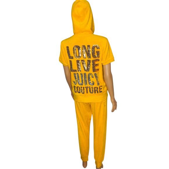Vintage Y2K Juicy Couture sequin french terry hoodie track pant set L yellow - Picture 3 of 16